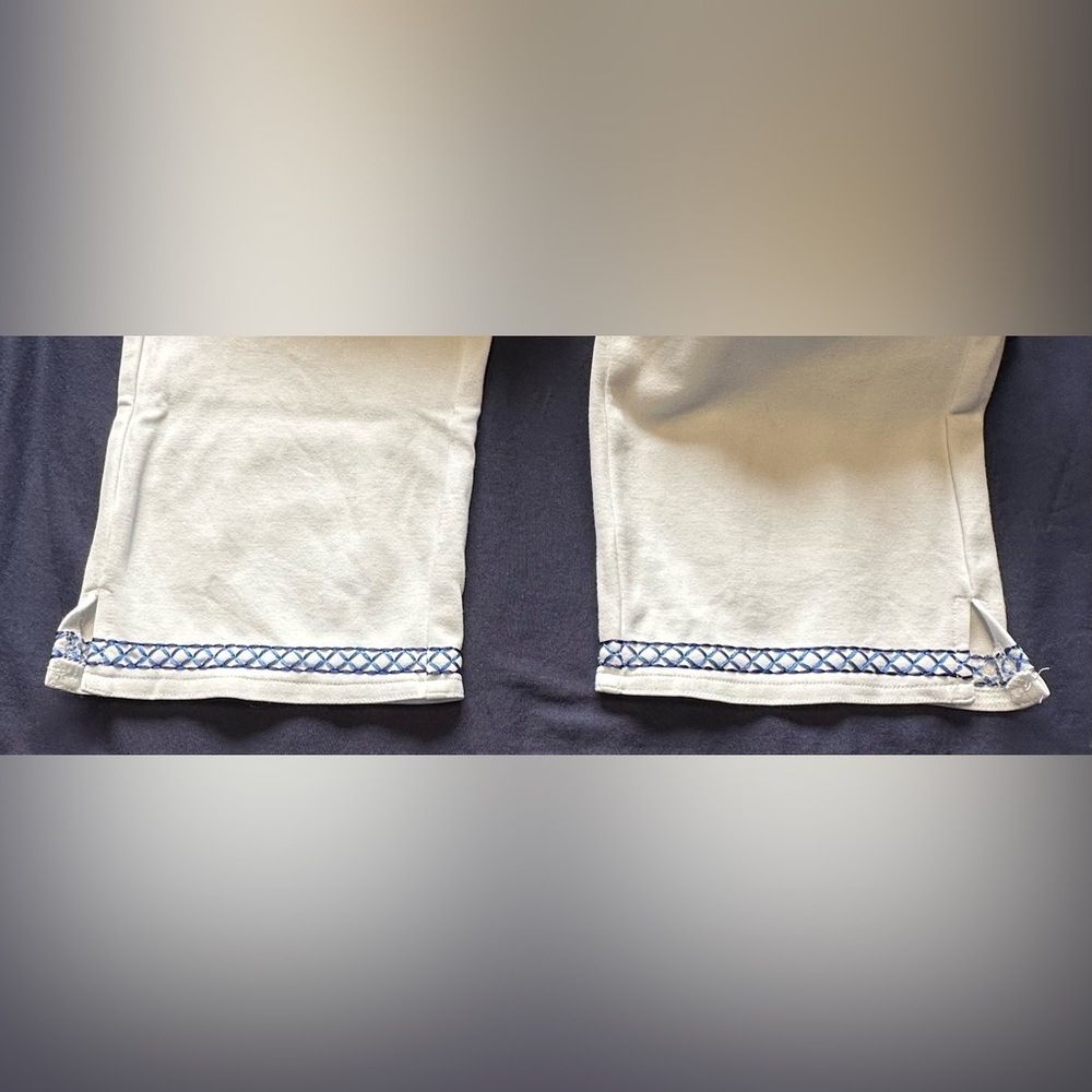 ‼️3 for $30 - White Slip On Cropped Pants with Blue Trim & elastic band - Picture 7 of 10